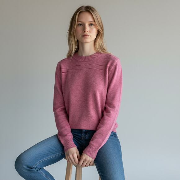 Ann Taylor LOFT Womens Wool Blend Pullover Sweater Medium Pink w/ Cut out Detail - Picture 3 of 8